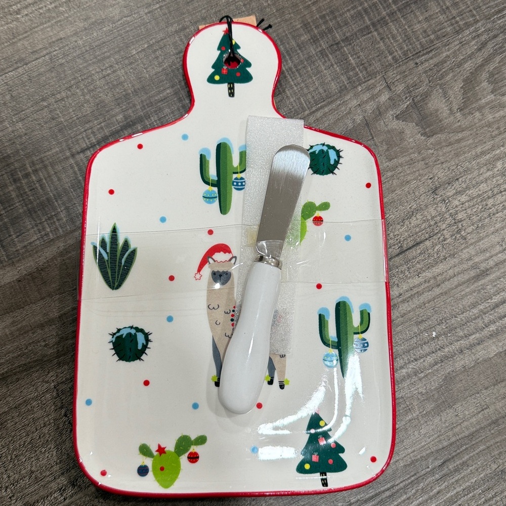 Festive Llama Cheese Board with Spreader